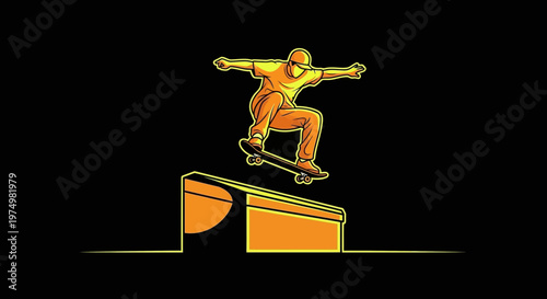 Dynamic Skateboarder Performs Aerial Trick Over Obstacle Against Black Background