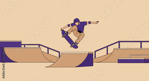 Dynamic Skateboarder Soars Through Air Performing Trick In Modern Skatepark