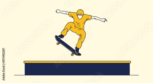 Dynamic Skateboarder Mid-Air Performing A Trick Over A Platform