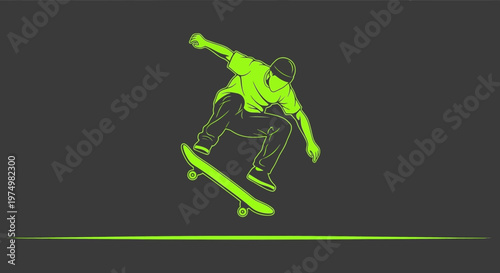 Dynamic Skater Performing Aerial Trick on Board