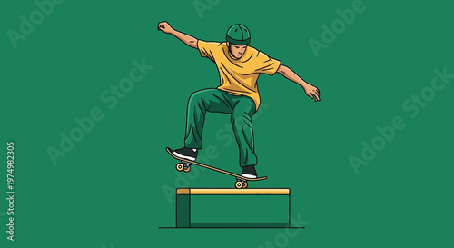Dynamic Skateboarder Performing A Trick On A Rail Graphic