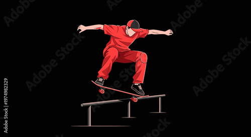 Dynamic Skater Performing Grinds On Rail Against Black Background
