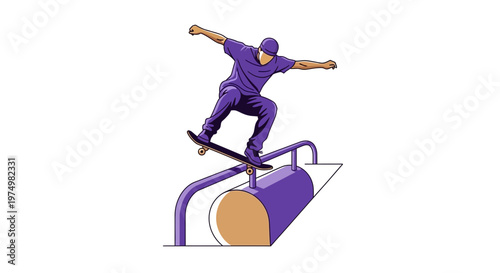 Dynamic Skater Performing Extreme Trick On Rail With Bold Purple Hues