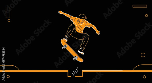 Dynamic Skateboarder Performing Aerial Trick Against Dark Background