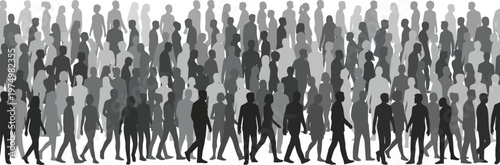 Large group of people walking in a crowd vector illustration
