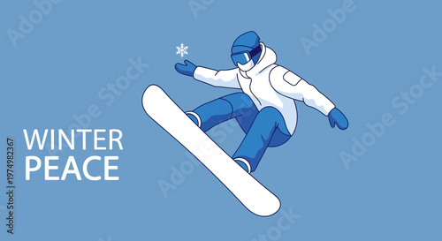 Dynamic Snowboarder Captures Winter's Essence With Graceful Leap And Snowflake Detail