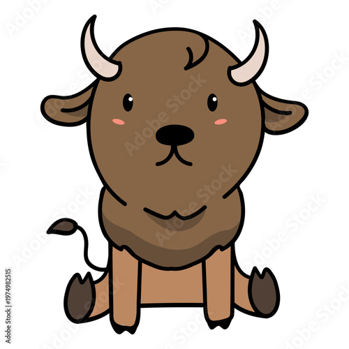 Cute bull sitting illustration