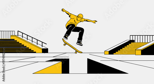 Dynamic Skateboarder Performing An Aerial Trick In A Modern Skatepark