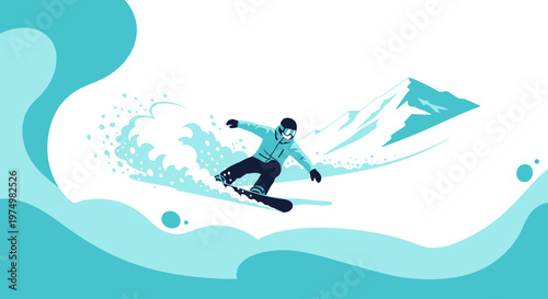 Dynamic Snowboarder Carving Down a Snowy Mountain Slope