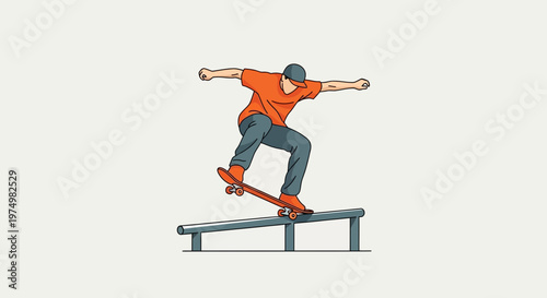 Dynamic Skateboarder Performing Grind Trick on Rail