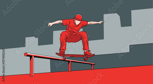 Dynamic Skateboarder Performing Grinds On Urban Rail