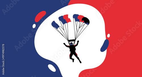 Dynamic Skydiver Descends Gracefully Against Vibrant Abstract Backdrop