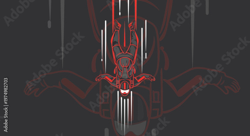 Dynamic Skydiver Vector Art Falling Through Abstract Red and White Streaks