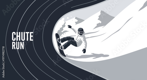 Dynamic Snowboarder Carving Down Snowy Mountain Slope