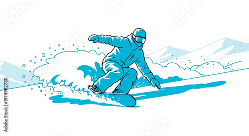 Dynamic Snowboarder Carving Snowy Mountain Slope