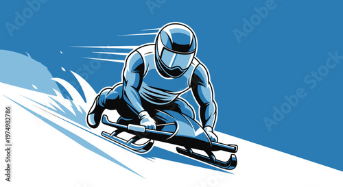 Dynamic Sledder Plunging Down Icy Track with Intense Focus