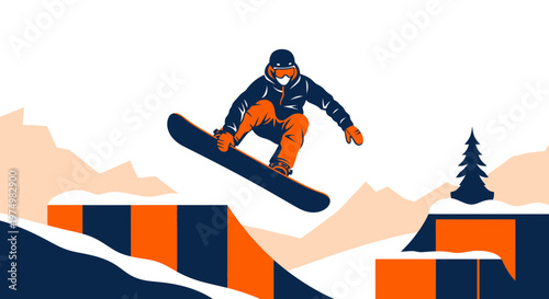 Dynamic Snowboarder Catching Air Over Winter Terrain