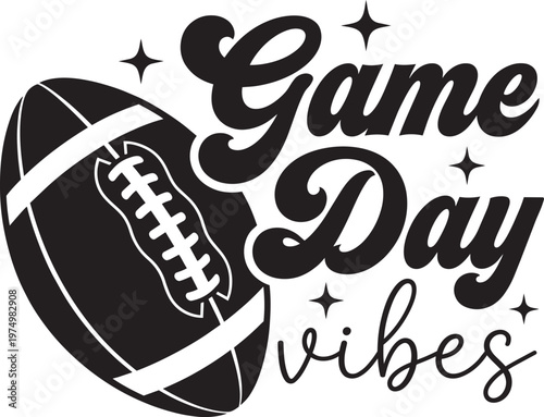 Game day football sports ball graphic typography vector illustration print design modern style art silhouette
