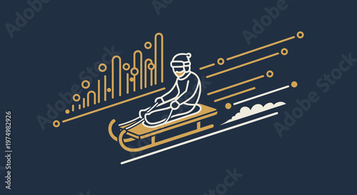 Dynamic Sledding Adventure With Abstract Winter Elements And Motion Trails