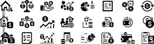 Black flower silhouette vector icon set for web and business design
