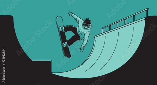 Dynamic Snowboarder Executes A Mid-Air Trick On A Halfpipe