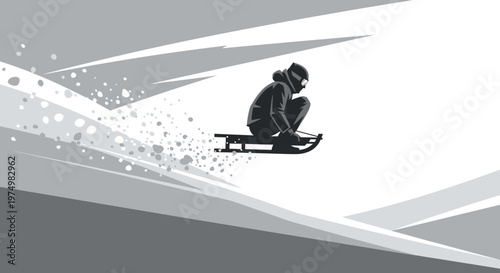 Dynamic Sledding Silhouette In Motion With Snow Spray