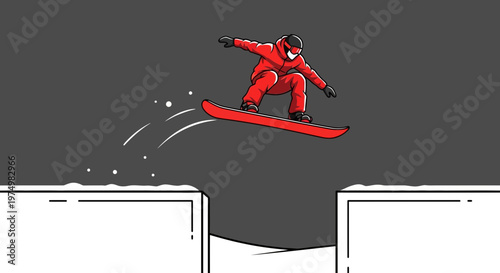 Dynamic Snowboarder Executes Bold Aerial Maneuver Mid-Jump