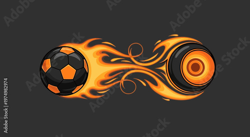 Dynamic Soccer Ball Emblem Blazing With Fiery Energy and Momentum