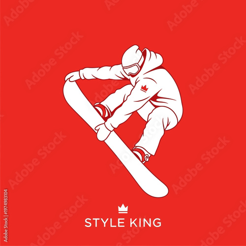 Dynamic Snowboarder Executing A Mid-Air Trick With Bold Red Background
