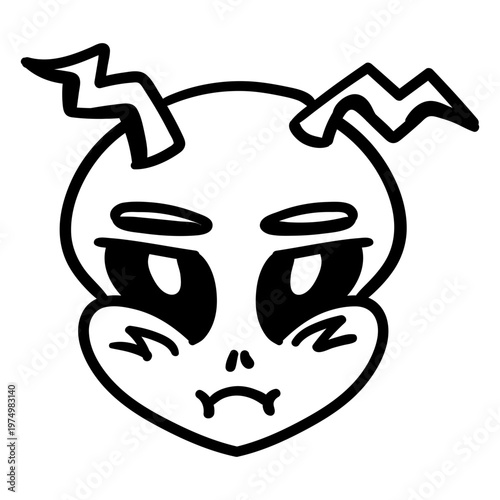 Cute sharp horns alien's head stroke