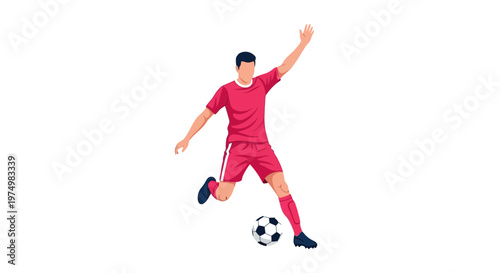 Dynamic Soccer Player Action Shot With Ball Kicking Motion