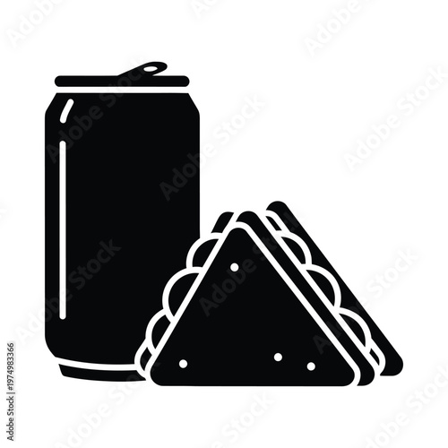 Quick snack featuring a sandwich and a canned beverage