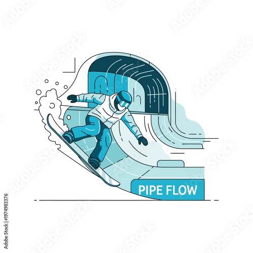 Dynamic Snowboarder Navigates Urban Pipe Flow