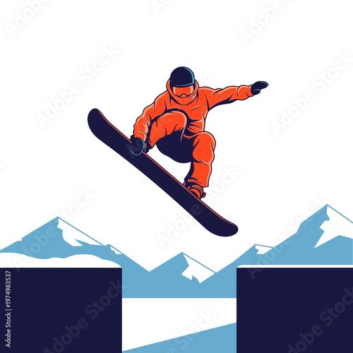 Dynamic Snowboarder Soaring Through Mountain Air During Extreme Jump