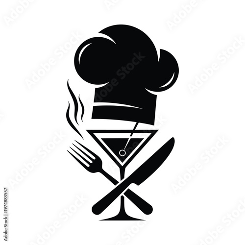 Chef icon with wine glass and crossed utensils symbolizing culinary and hospitality arts