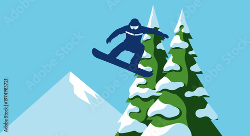 Dynamic Snowboarding Aerial Action In Snowy Mountain Landscape