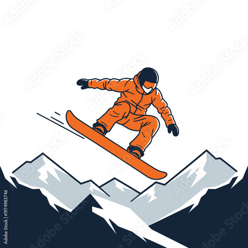 Dynamic Snowboarding Aerial Jump Over Snowy Mountain Peaks