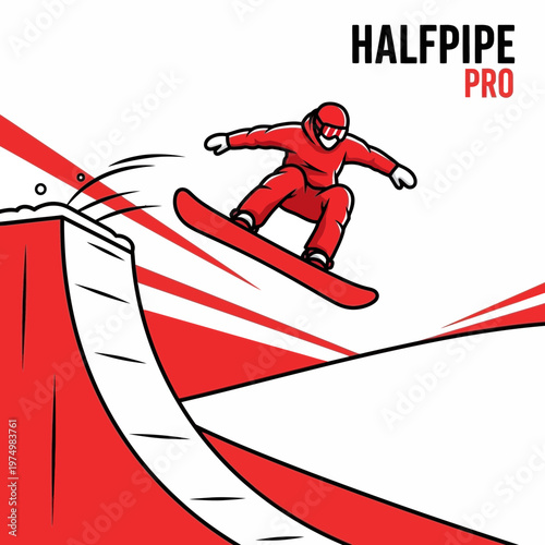 Dynamic Snowboarding Jump Action On Halfpipe With Pro Rider