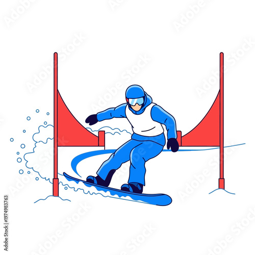Dynamic Snowboarding Competition In Action With Gates And Snow Splatter Illustration