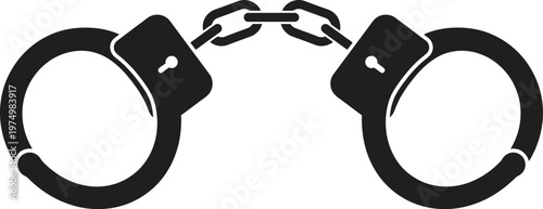 Black handcuffs with chain link on white background vector graphic design