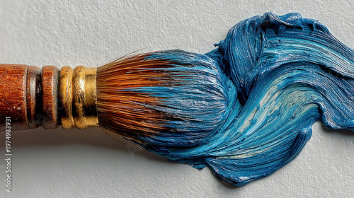 A dynamic paintbrush swoosh of blue paint