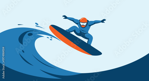Dynamic Surfer Executing A Mid-Air Maneuver On An Orange And Blue Surfboard