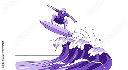 Dynamic Surfer Catching a Wave with Artistic Flair and Energy