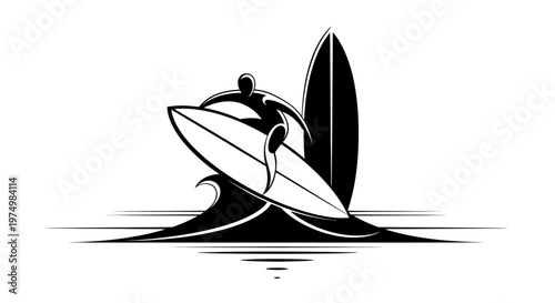 Dynamic Surfer Illustration Capturing Ocean Waves And Sportistry