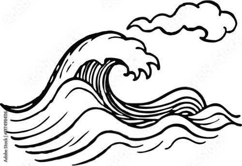 a sea waves sketch storm wave vintage tide