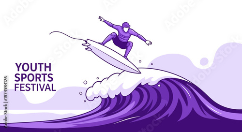 Dynamic Surfer Gracing A Colossal Wave Capturing Youth Sports Festival Spirit