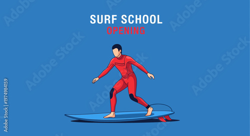 Dynamic Surfer Rides Blue Board With Red Wetsuit