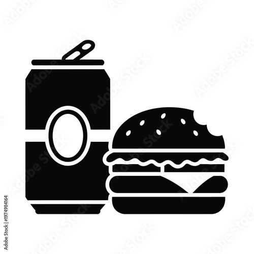 Classic soda and burger combo illustration in black and white