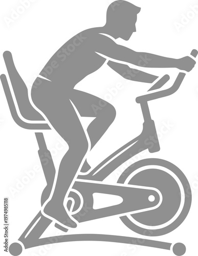 Vector graphic illustration of man riding exercise bike in fitness studio