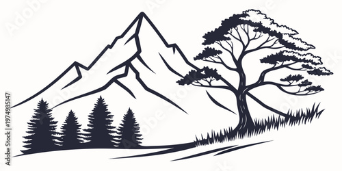 A majestic mountain range with snow-capped peaks and evergreen forests